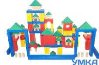 Конструктор деревянный с большими неокрашенными и цветными элементами настольный СТРОИТЕЛЬ 150 элементов