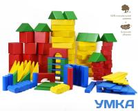 Конструктор деревянный напольный цветной для группы детского сада СТРОИТЕЛЬ 124 элемента