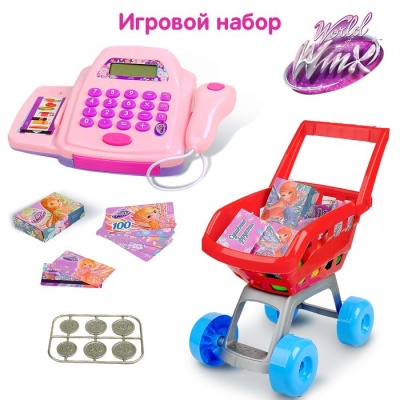 Касса со сканером, продуктовой тележкой и аксессуарами, феи ВИНКС, 30 предметов