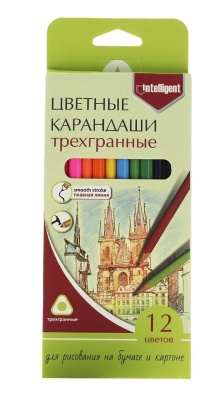 Intelligent. Карандаши 12 цв. трехгранные, 2М, в кор с европодв. арт.BI-182