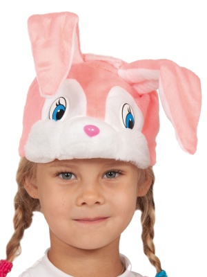 Зайка розовая маска-шапочка из плюша арт. 4067