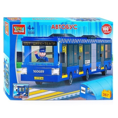 Город мастеров. Конструктор "Автобус с гармошкой", свет+звук, 367дет.