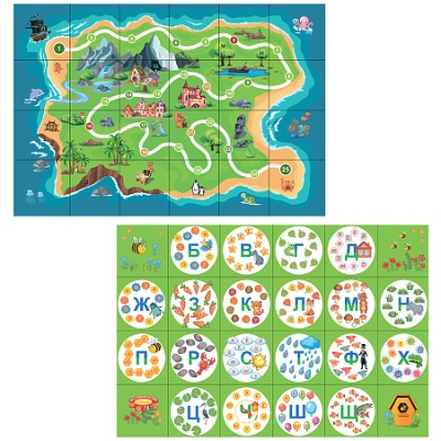 Тематическое поле-маршрутизатор двухстороннее «Остров/Слоги» для мини-робота Bee-Bot