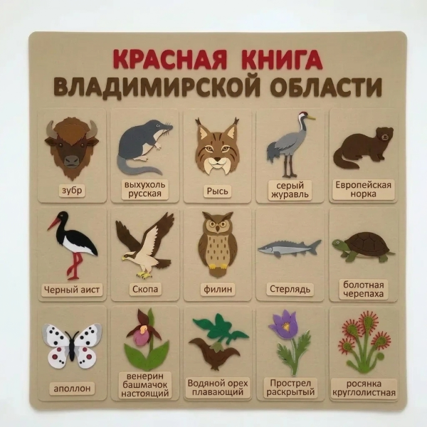Панно из фетра "Красная книга Владимирской области"