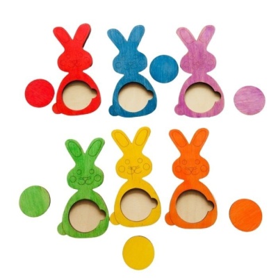 Вкладыши Зайки, диаметр 5 см, 6 шт: красный,оранж,жел,зел,син,фиолетовый