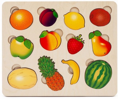 Развивающая доска "Часть и целое. Фрукты" с разрезными вкладышами внутри(дерево)