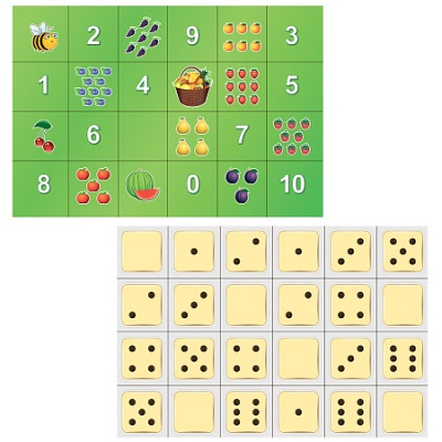 Тематическое поле-маршрутизатор двухстороннее «Фрукты и цифры» / «Точки» для мини-робота Bee-Bot