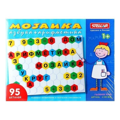 Мозаика "Азбука-арифметика" (диаметр 40мм/95деталей)
