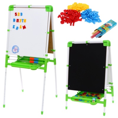 Мольберт детский двусторонний «Доска знаний», регулируется по высоте, + учебные принадлежности, цвет салатовый.