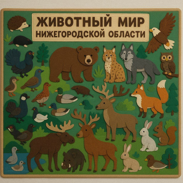 Панно из фетра  "Животный мир Нижегородской области"