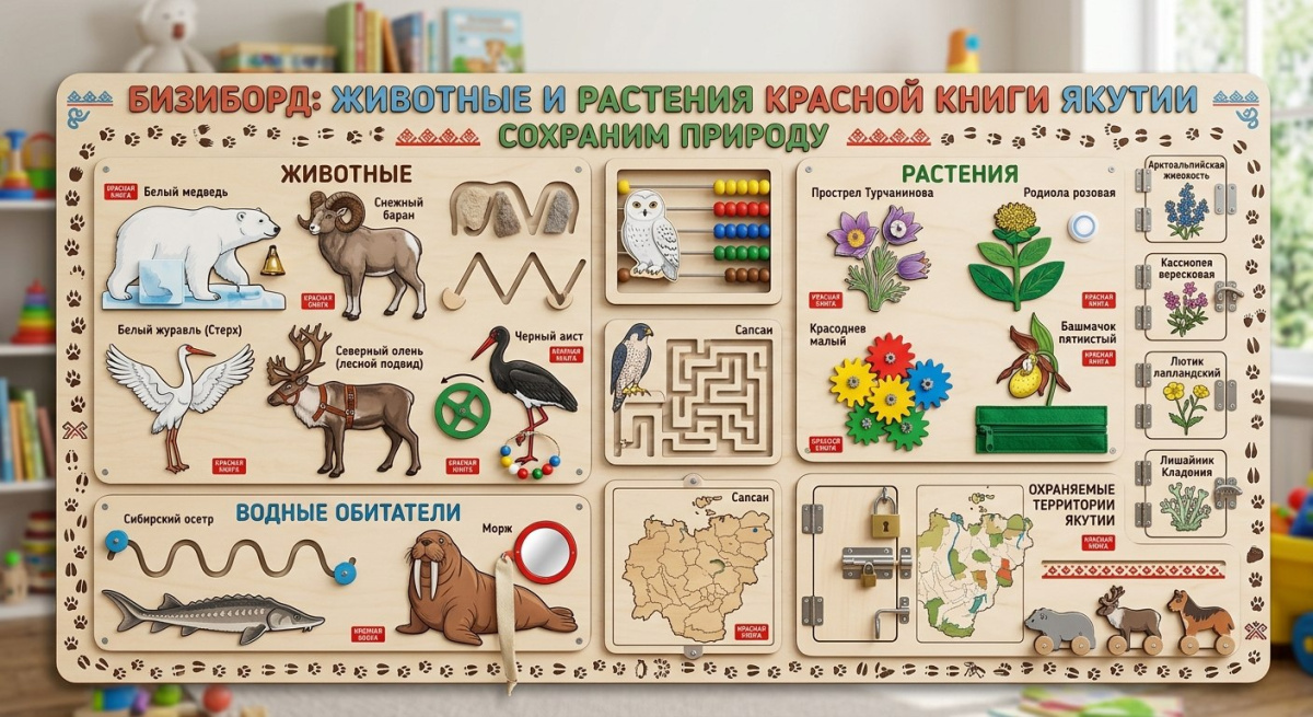 Бизиборд Животные и растения красной книги Якутии