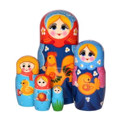 Матрешка Девочка с Петухом круглая(5 в 1)(RNToys)