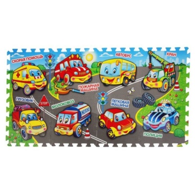 Коврик-пазл «Весёлые машинки», 8 сегментов
