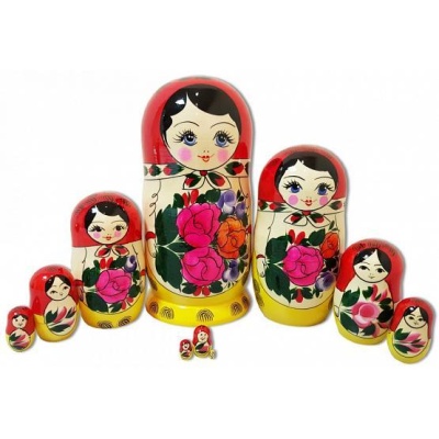 Матрешка 10 в 1 (Семеновская роспись)