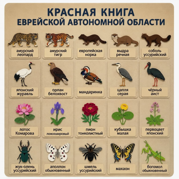 Панно из фетра "Красная книга Еврейской автономной области"