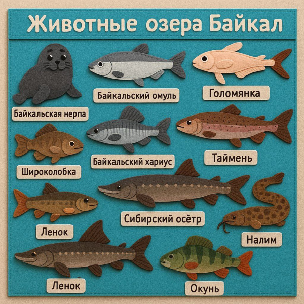 Панно из фетра "Животные озера Байкал"