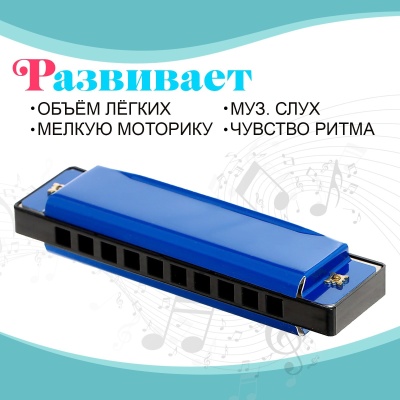 Губная гармошка «Гармоника», с металлическим корпусом и футляром