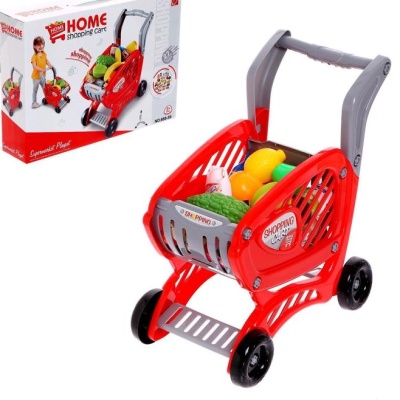 Продуктовая тележка «Шопинг карт» красная, с продуктами, 27 предметов