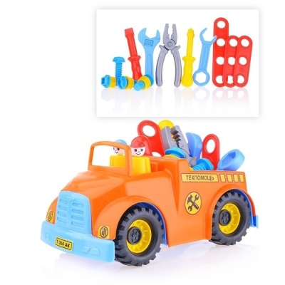 Автомобиль "Техпомощь" арт.У820(2 фигурки,плоскогубцы,отвертка,ключ,пластина,болт,гайка)