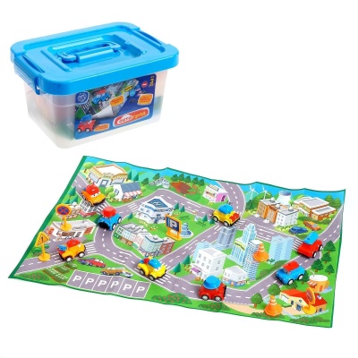 Набор инерционных машинок Город(8 машинок, коврик и дорожные знаки)