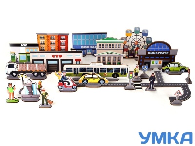 Конструктор ГОРОДСКАЯ ЖИЗНЬ CITY 135 деталей (фанера)+ мультфильмы