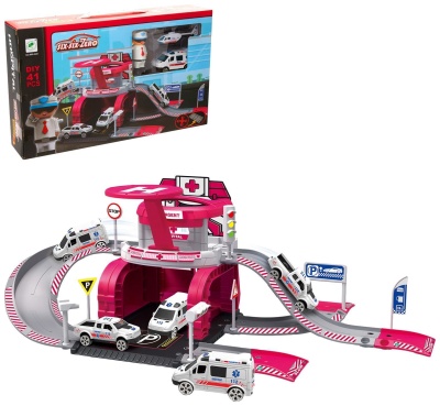 Парковка «Скорая помощь», с 1 металлической машиной и вертолётом